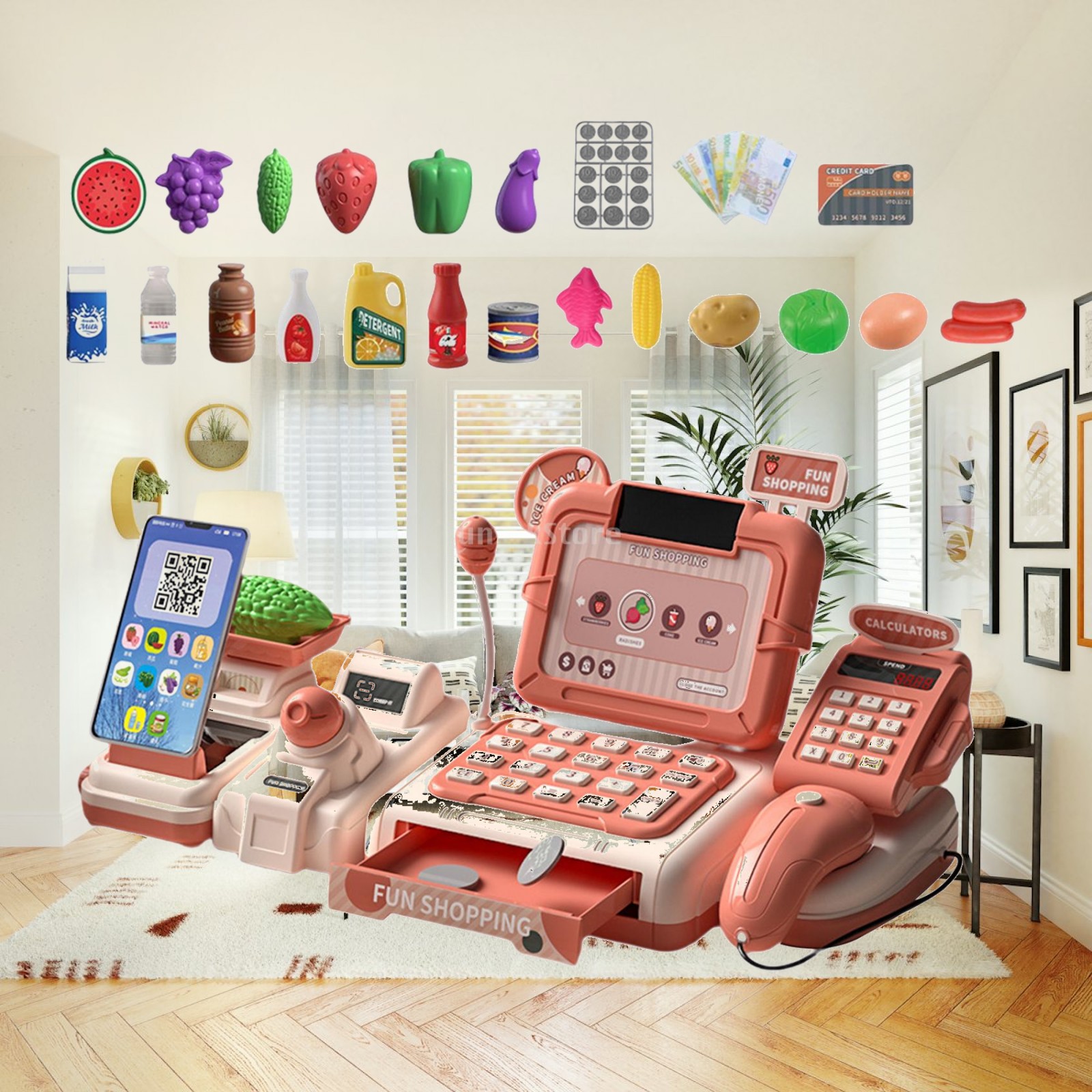 Toy Cash Register - مجموعة ألعاب تسجيل المدفوعات النقدية للأطفال