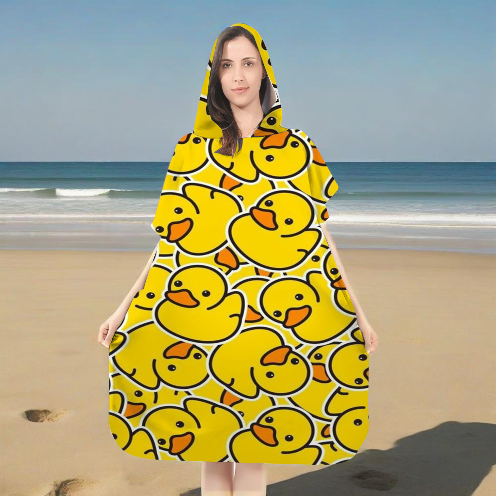 Rubber Duck Bath - منشفة شاطئ بغطاء للرأس بطبعة بطة